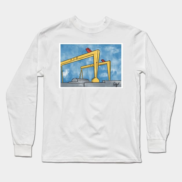 Harland And Wolff | Belfast Cranes Long Sleeve T-Shirt by Colzo Art